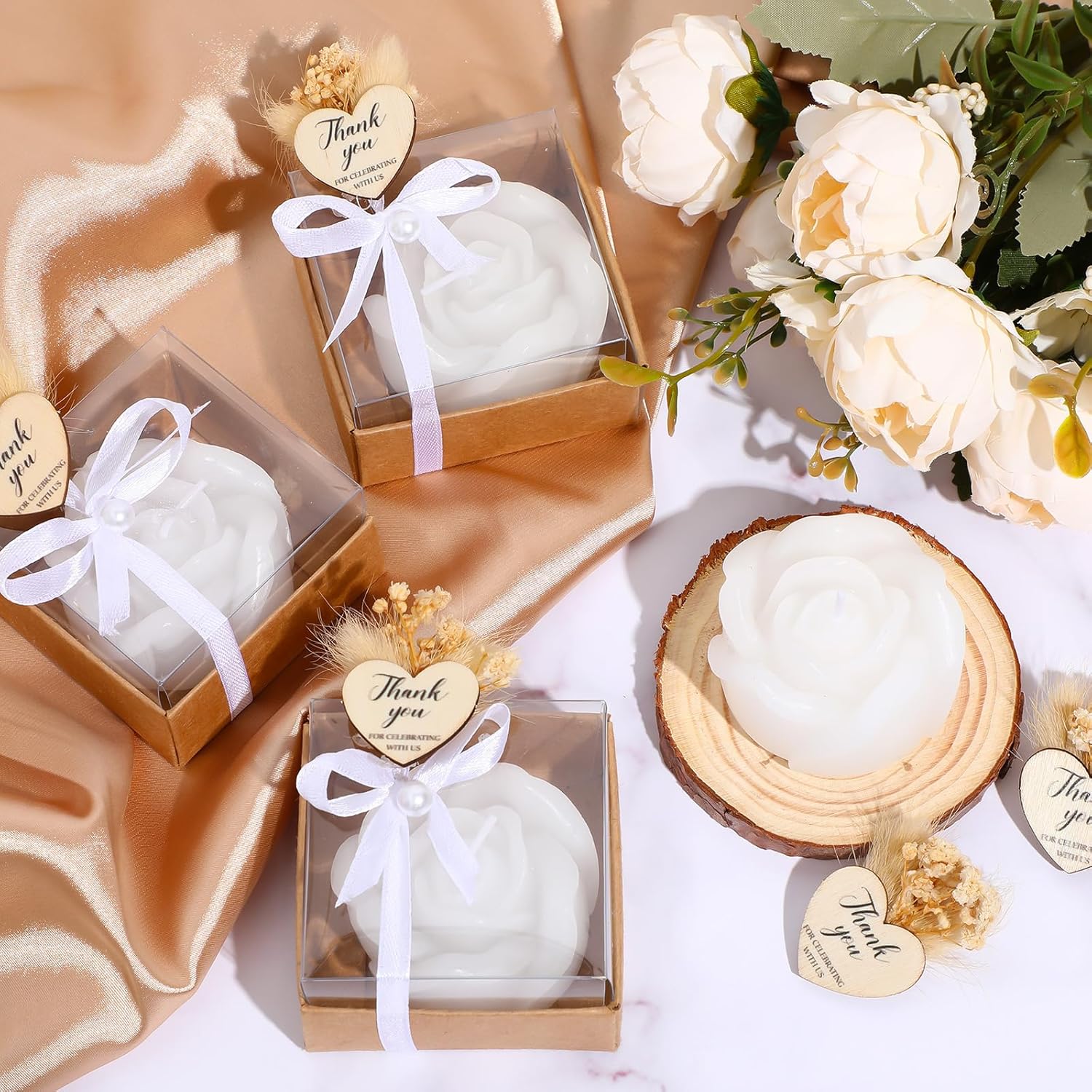 Rose Candles with Dried Flower details