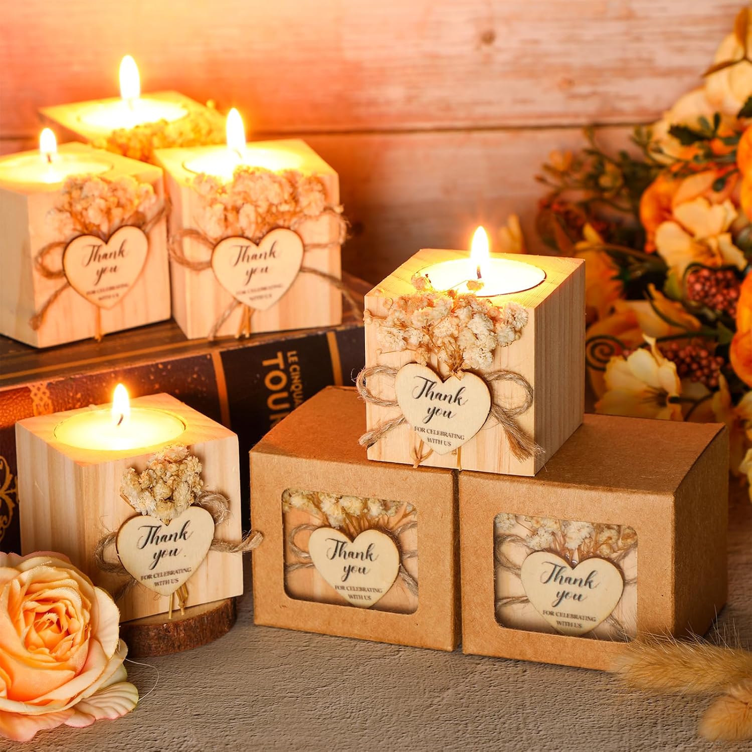 Candles Favors Rustic Wood Tealight Holders