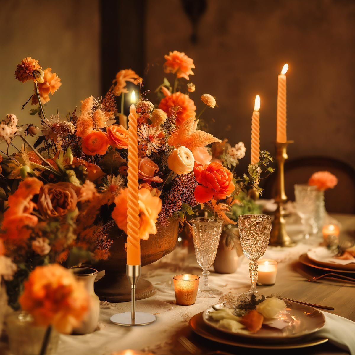 Pumpkin Orange Spiral Taper Candles