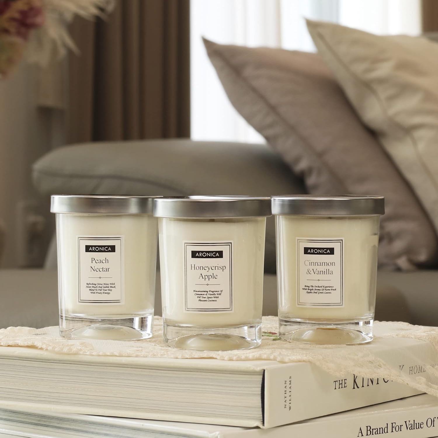 Aronica Fresh Fruity Candles Gift Set | Honeycrisp Apple, Peach Nectar, Cinnamon Vanilla