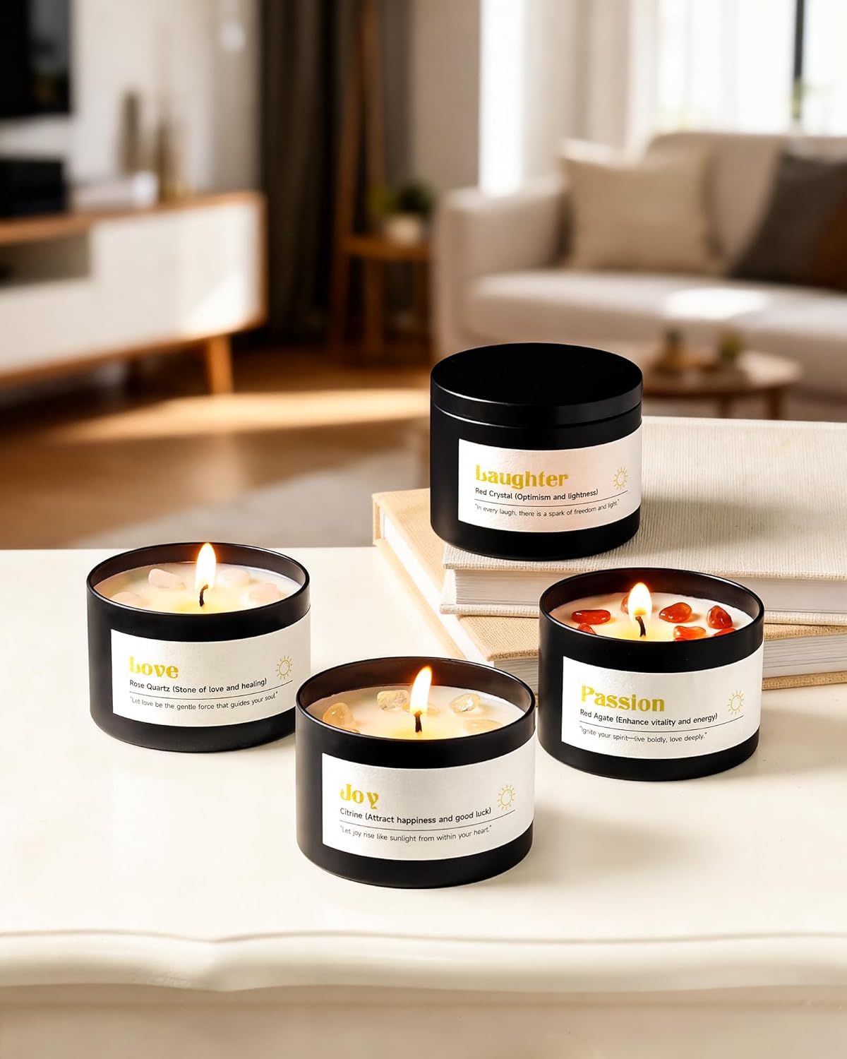 AOOVOO Crystal Love Candles Set, 4 Pack