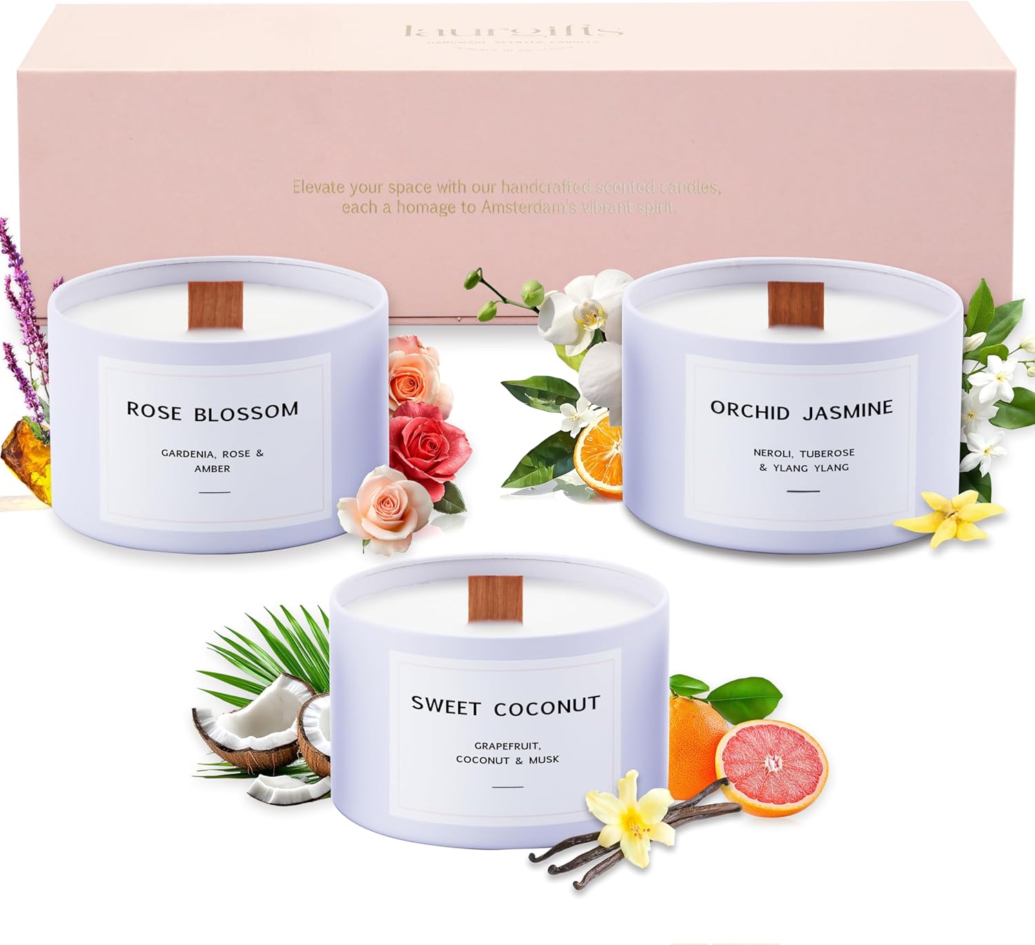Soft, coordinated luxury candle gift set