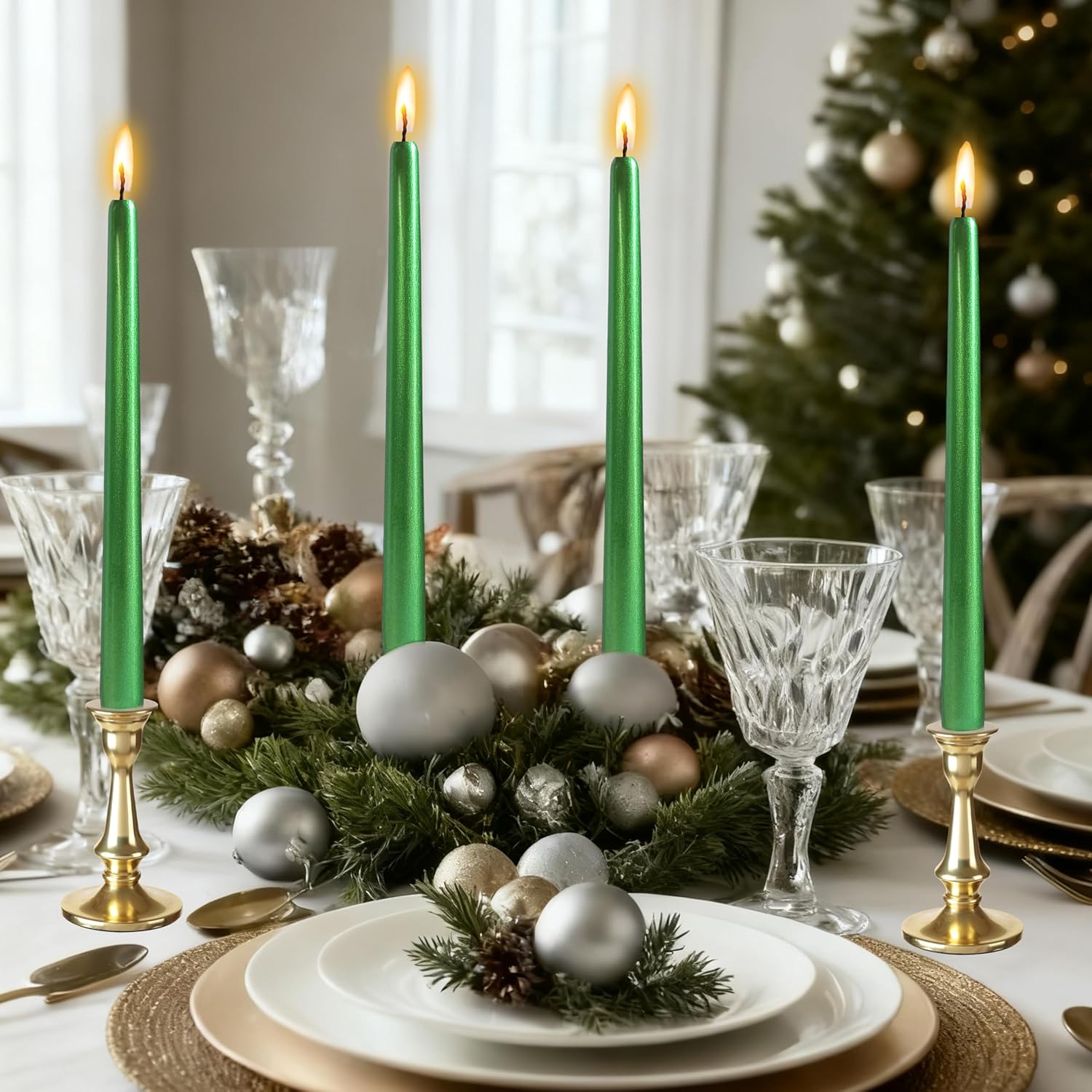 Green Metallic Taper Candle