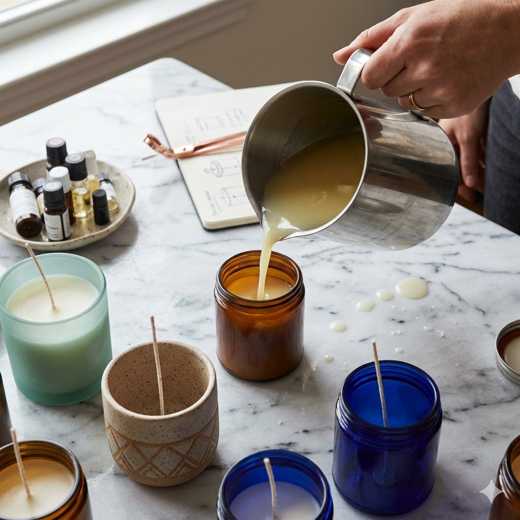 Behind the scenes candle making photography for small business branding content and Pinterest