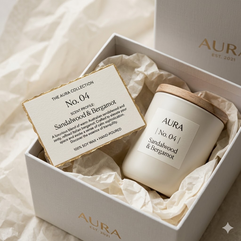 Candle scent card packaging insert idea for luxury candle gift box branding