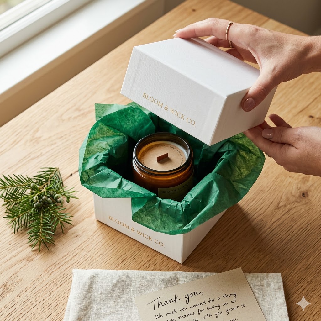 Tissue paper colour pop candle gift box packaging idea for small business unboxing experience