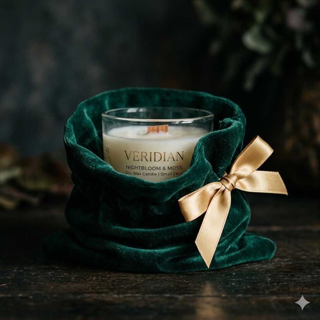 Luxury velvet pouch candle packaging idea for small candle business gift packaging