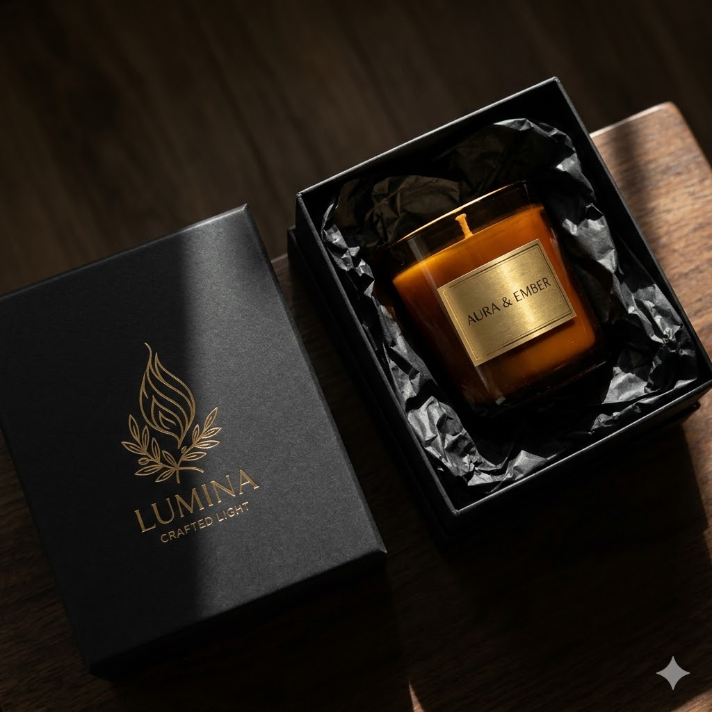 Luxury candle gift box packaging idea with rigid lid base box for premium candle brand