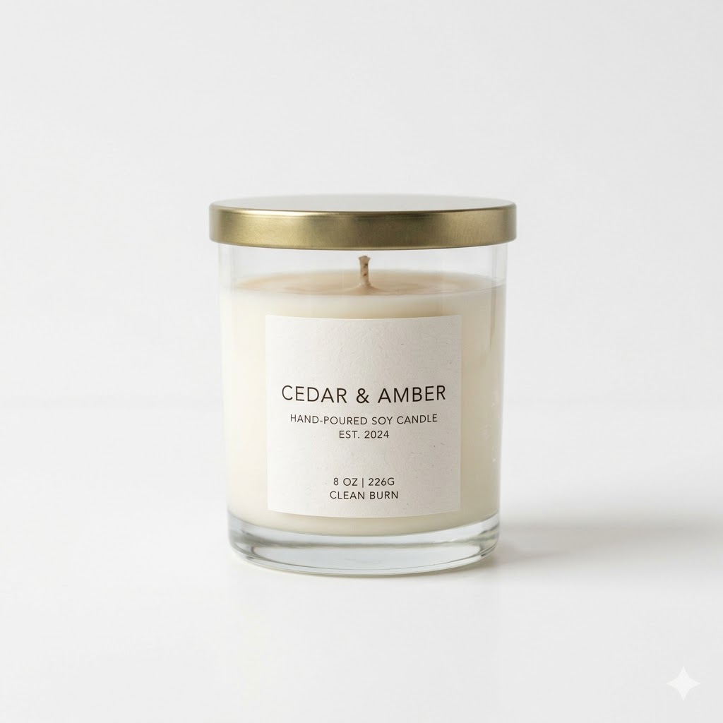 Clean white background candle product photography for Etsy shop listing