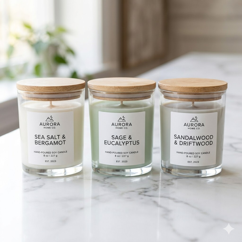 Candle collection product photography ideas for website and Etsy shop banner