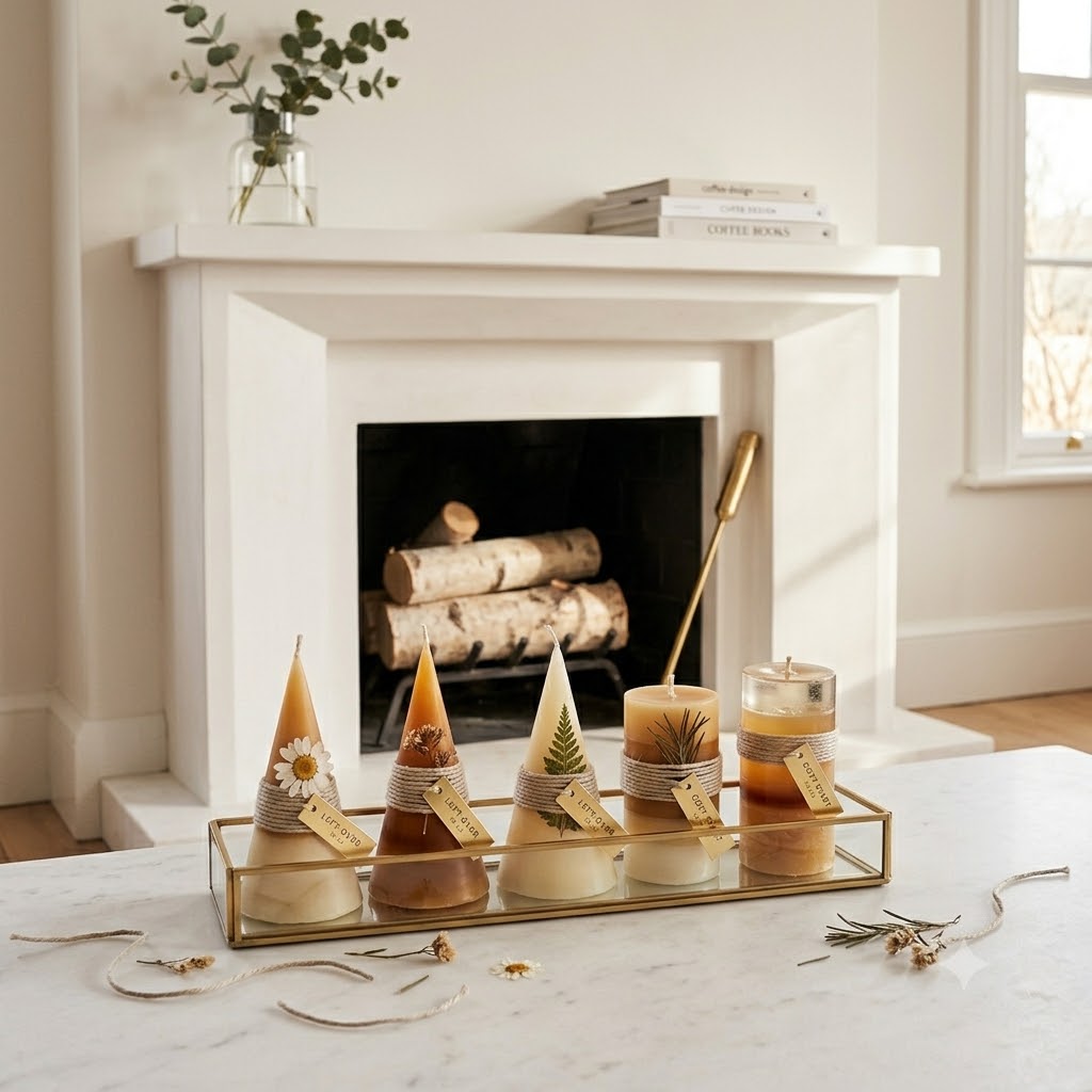 wax fire starters in a living room on a marble table