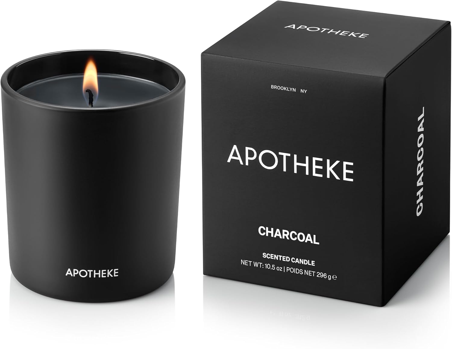 Apotheke Charcoal luxury masculine candle gift for men in matte black jar and box