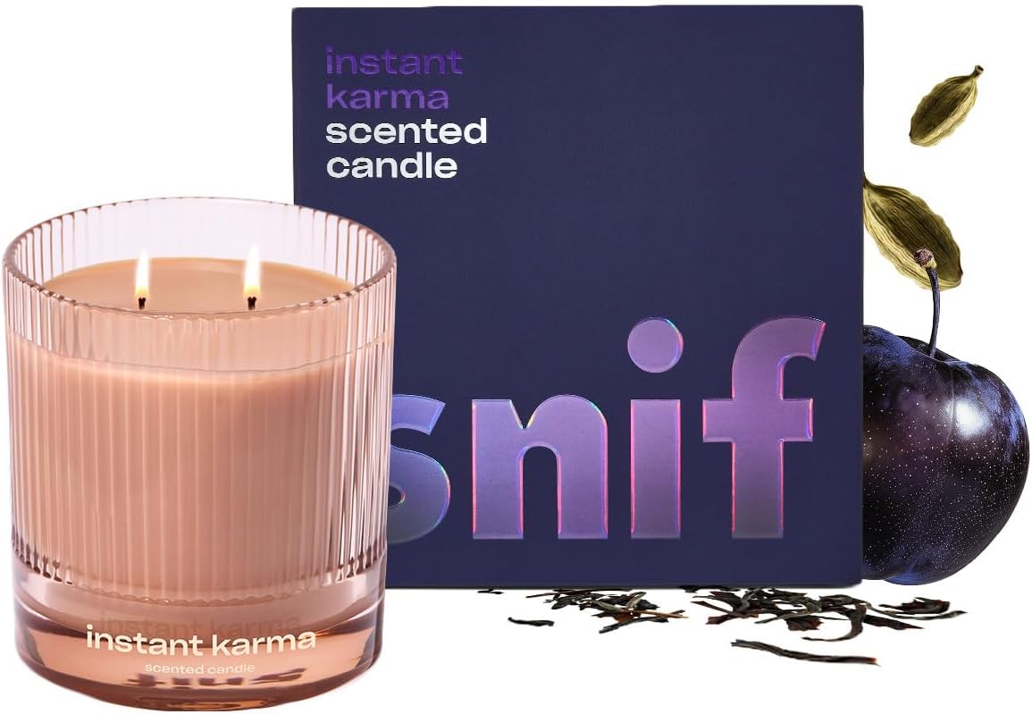 Snif Instant Karma dark plum cardamom masculine candle gift for men in ribbed glass jar