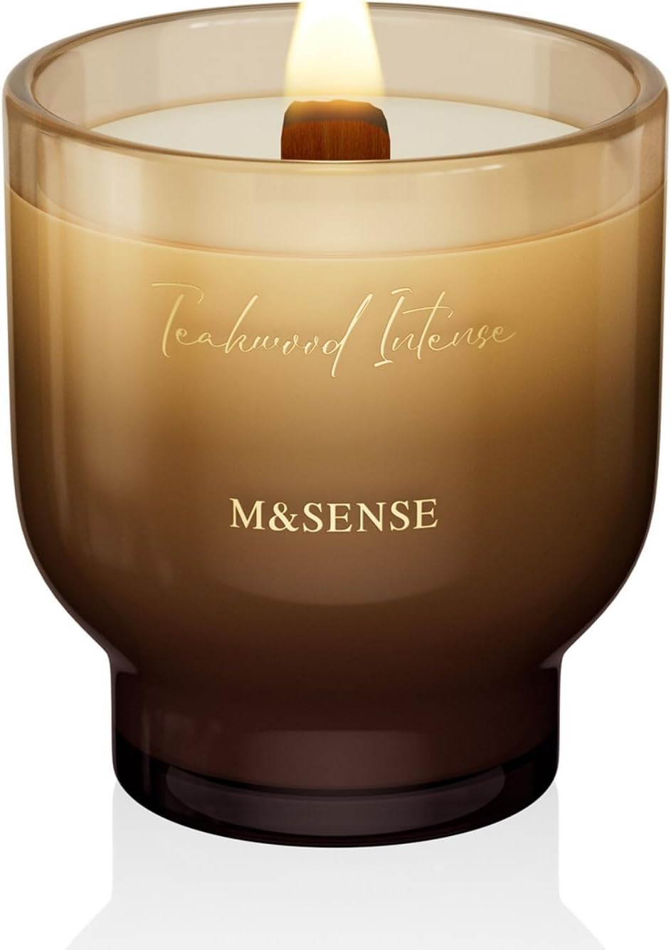M&SENSE Teakwood Intense wooden wick masculine candle gift for men in amber glass