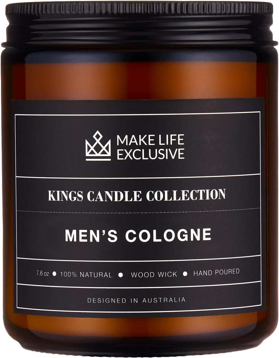 Make Life Exclusive mens cologne amber sandalwood candle gift for him in amber jar