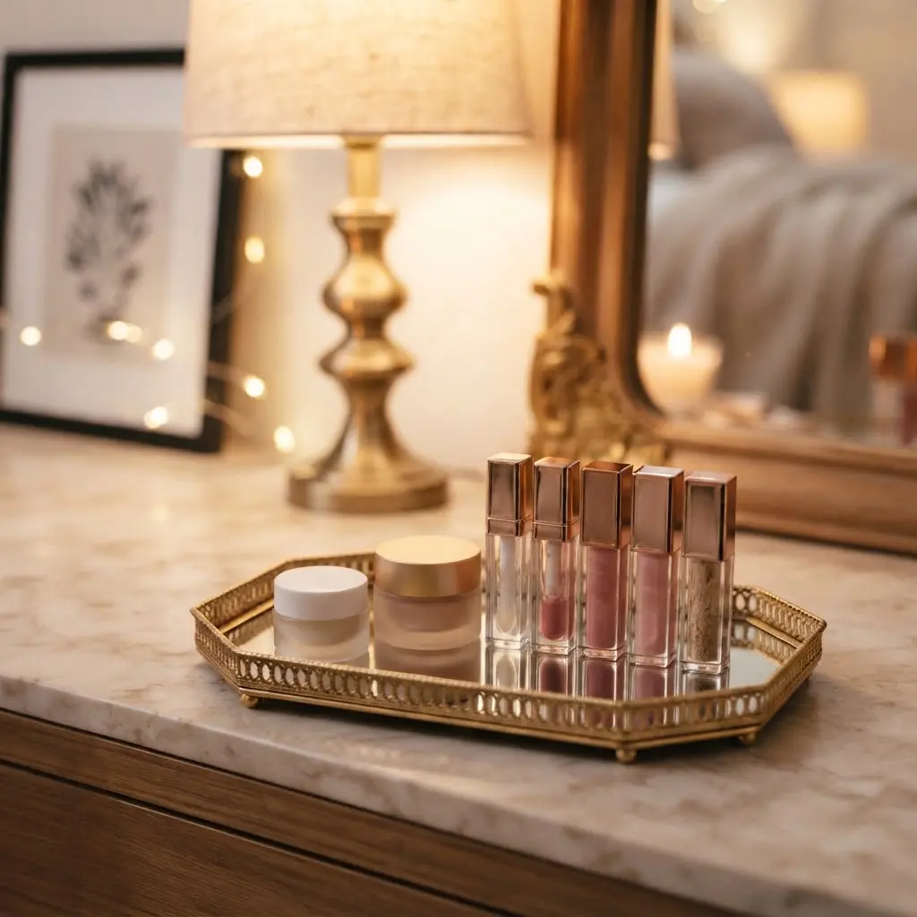 Lip care and gloss bar styled with scrub and overnight mask.