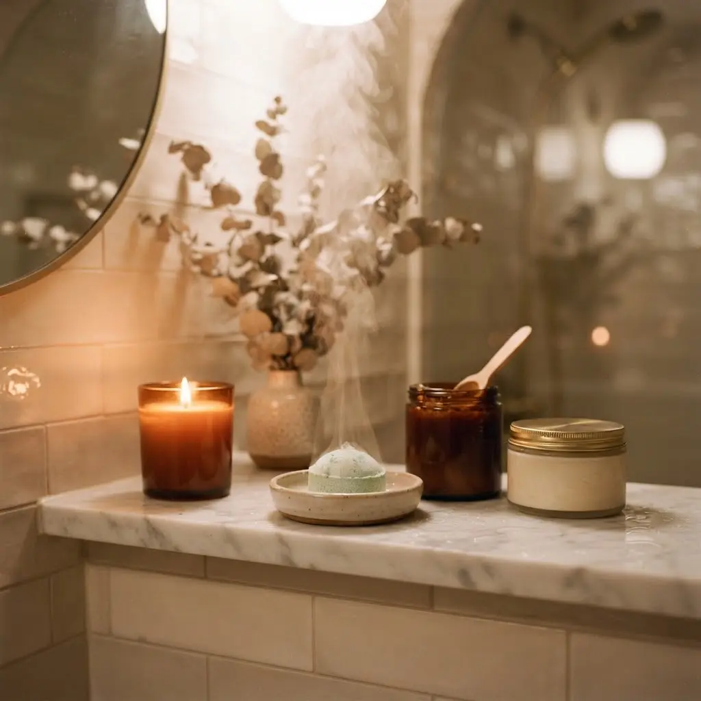 Eucalyptus shower steamer styled for relaxing spa night ideas.