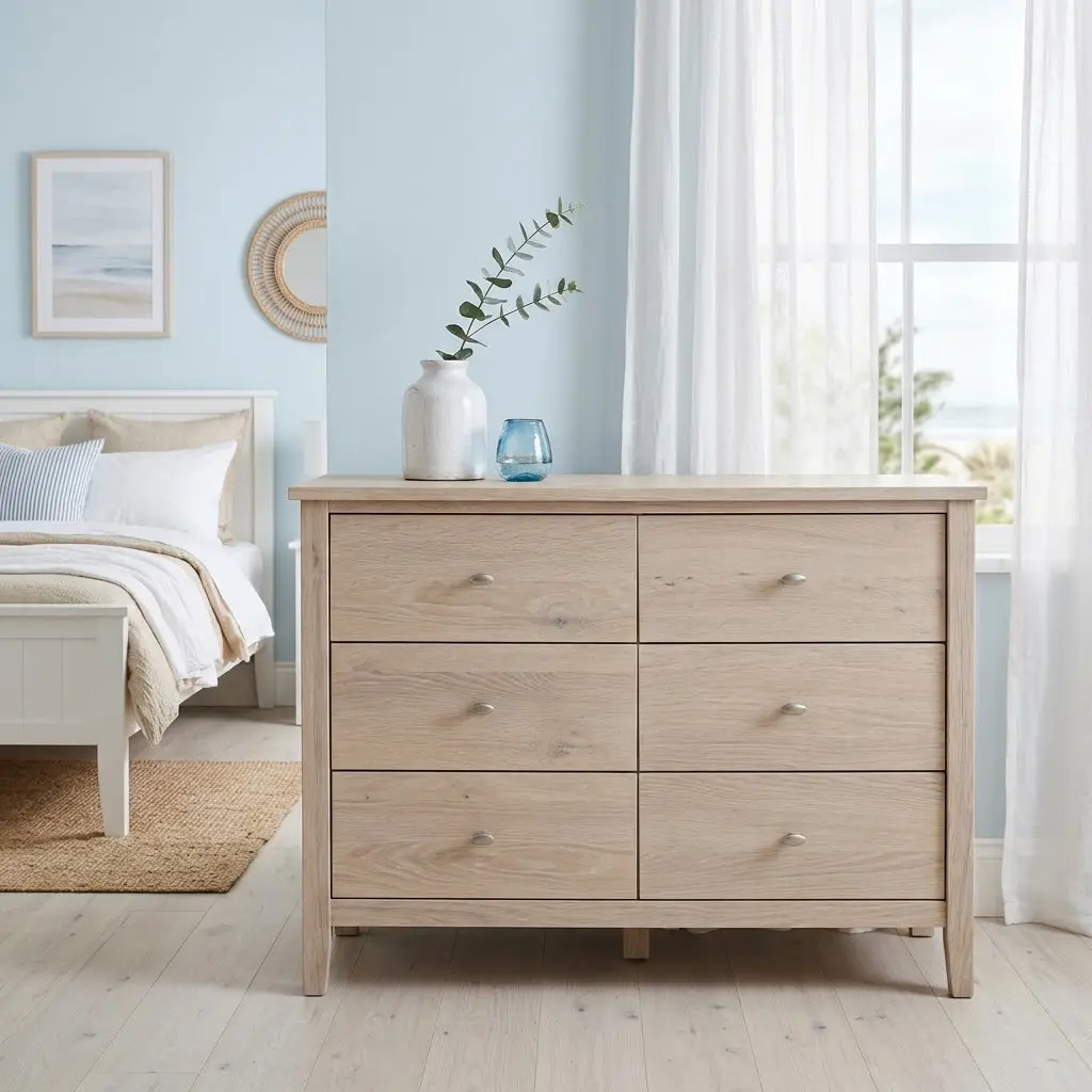 a warm dresser as a decor piece for a coastal look.