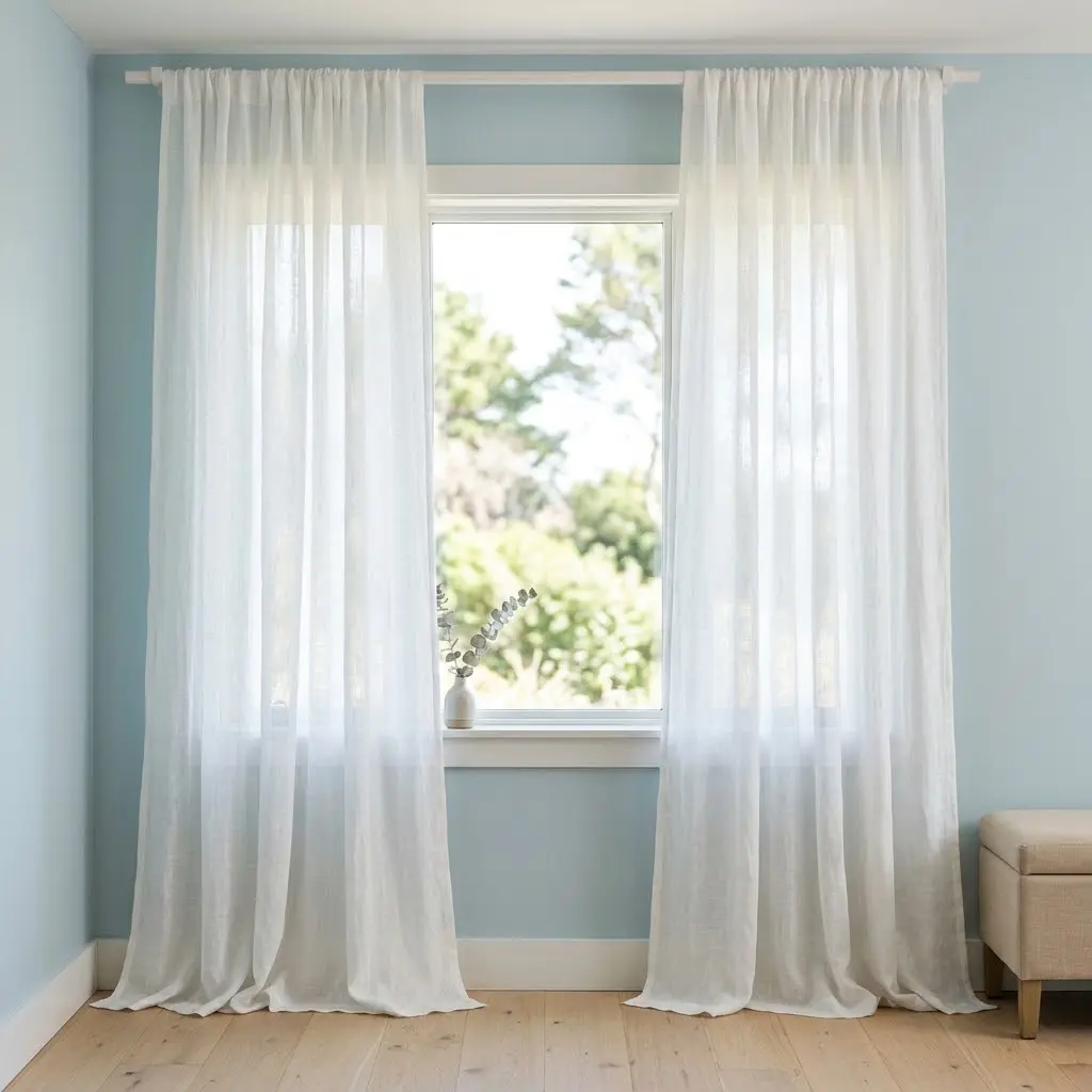 sheer linen curtains for airy feel.