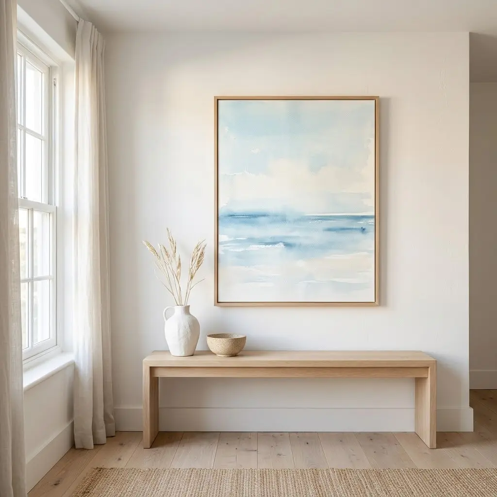 a large framed art in a wall.